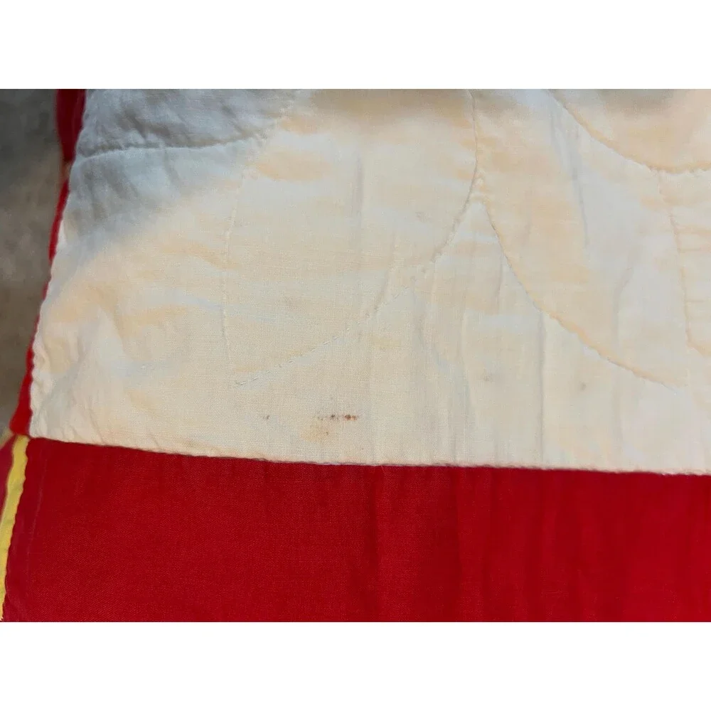 Vintage Red and White Sunflower Quilt